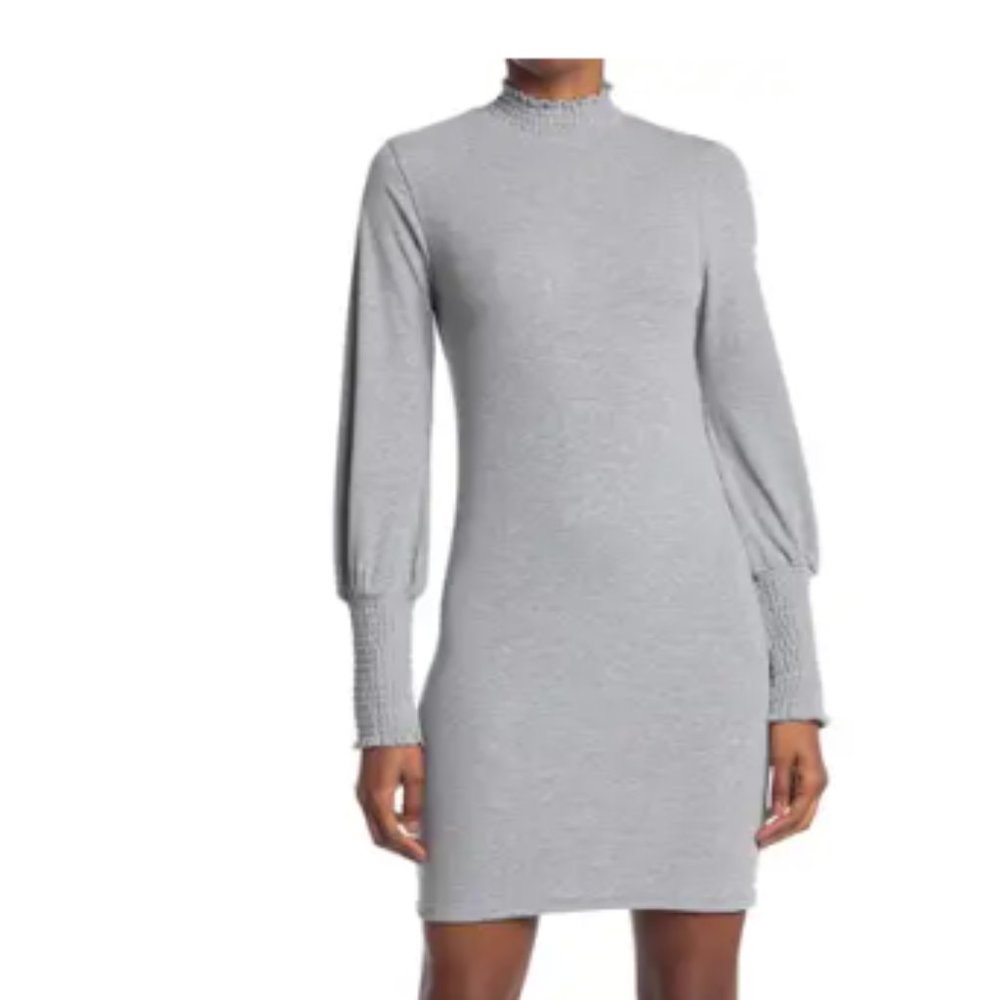 ONE ONE SIX | Ruched Neck Sleeve Short Dress MEDIUM gray
